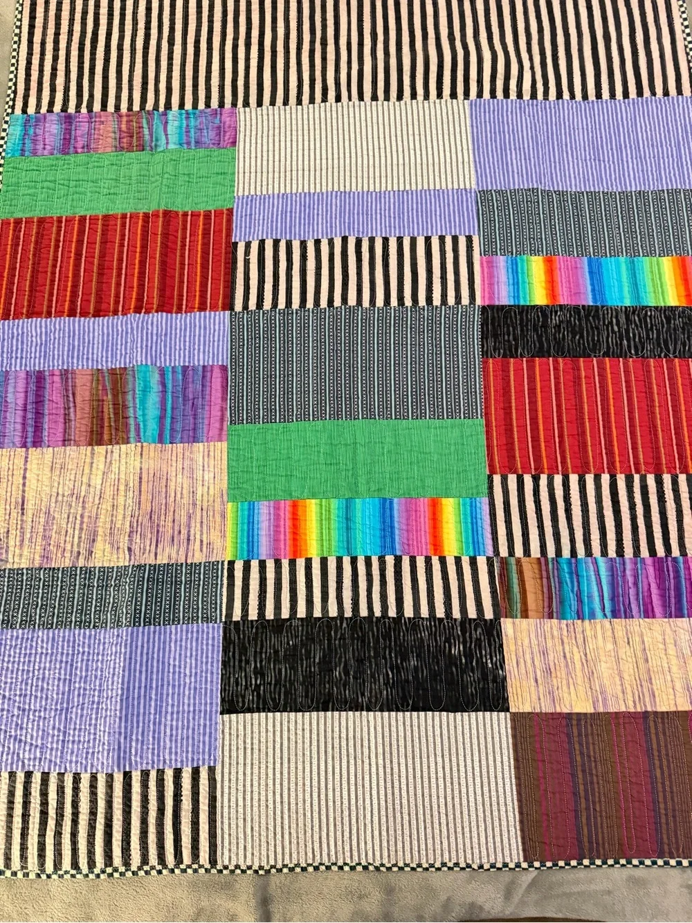 Patchwork Stripe Quilted Throw in Multi-Color